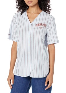 Tommy Hilfiger Women's Woven Baseball Button Up Striped Shirt