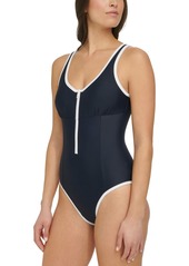 Tommy Hilfiger Women's Zip-Front One-Piece Swimsuit - Sky Captain