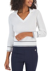 Tommy Hilfiger Womens Cable Knit Collared V-Neck Sweater