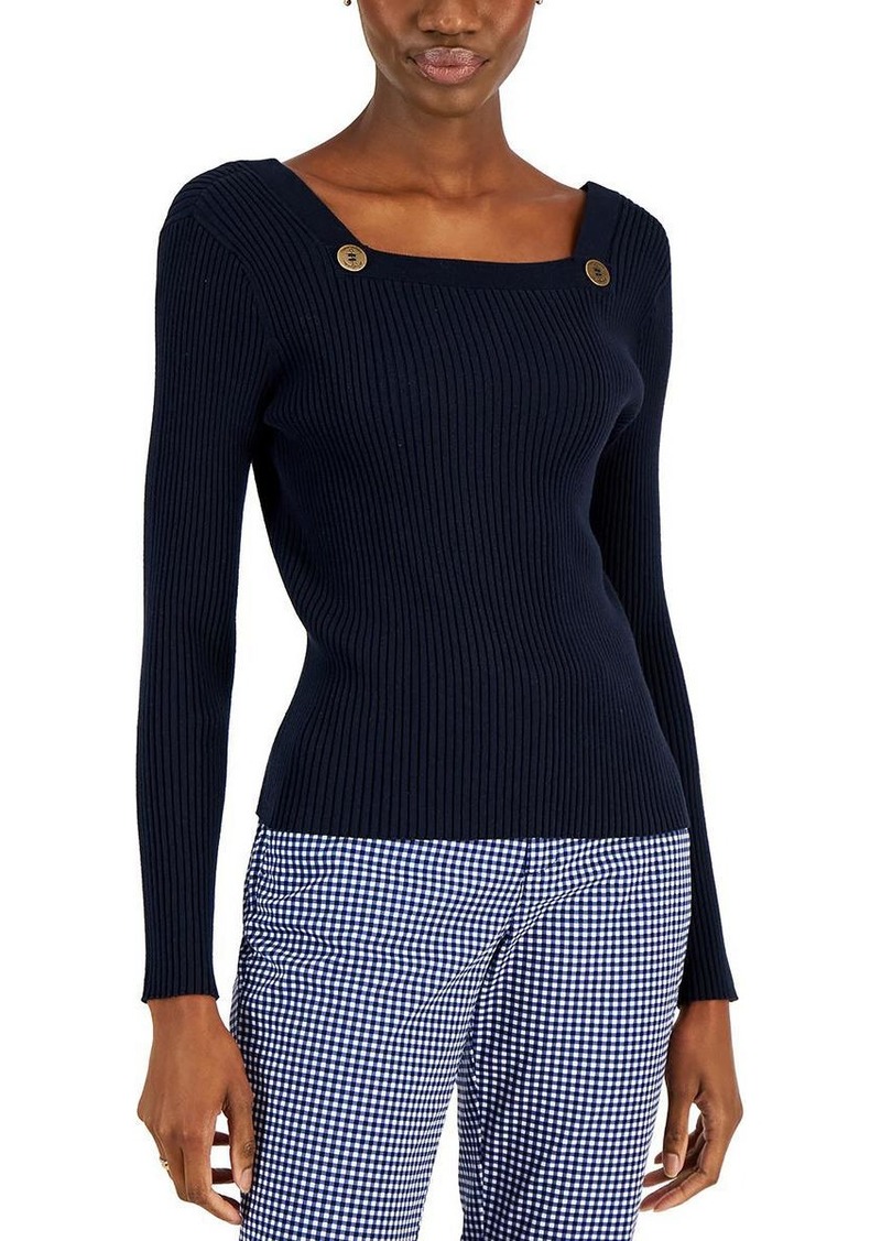 Tommy Hilfiger Womens Cotton Blend Embellished Pullover Sweater