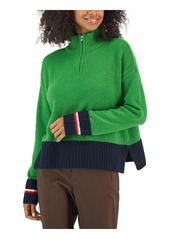 Tommy Hilfiger Womens Half-Zip Colorblock Mock Turtleneck Sweater