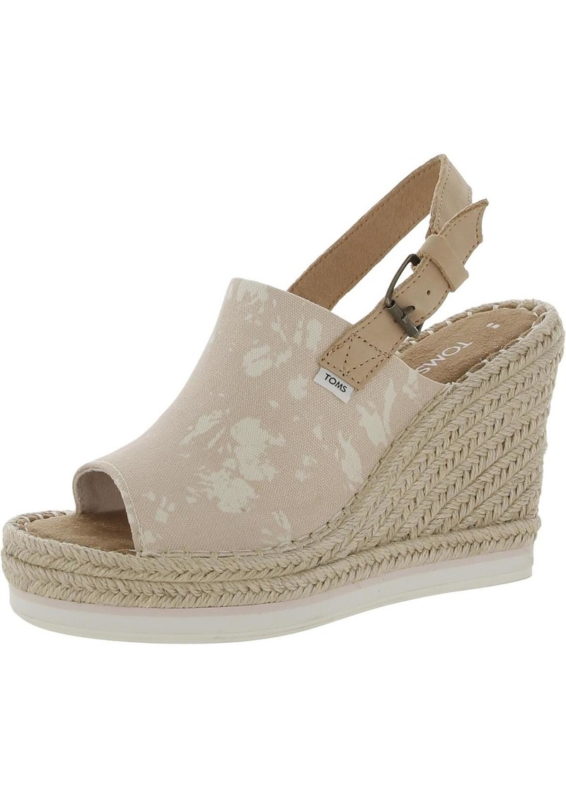 TOMS Shoes Monica Womens Canvas Ankle Strap Wedge Heels