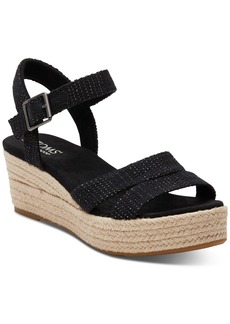 TOMS Shoes Toms Women's Audrey Espadrille Wedge Platform Sandals - Black Metallic Linen Stripe