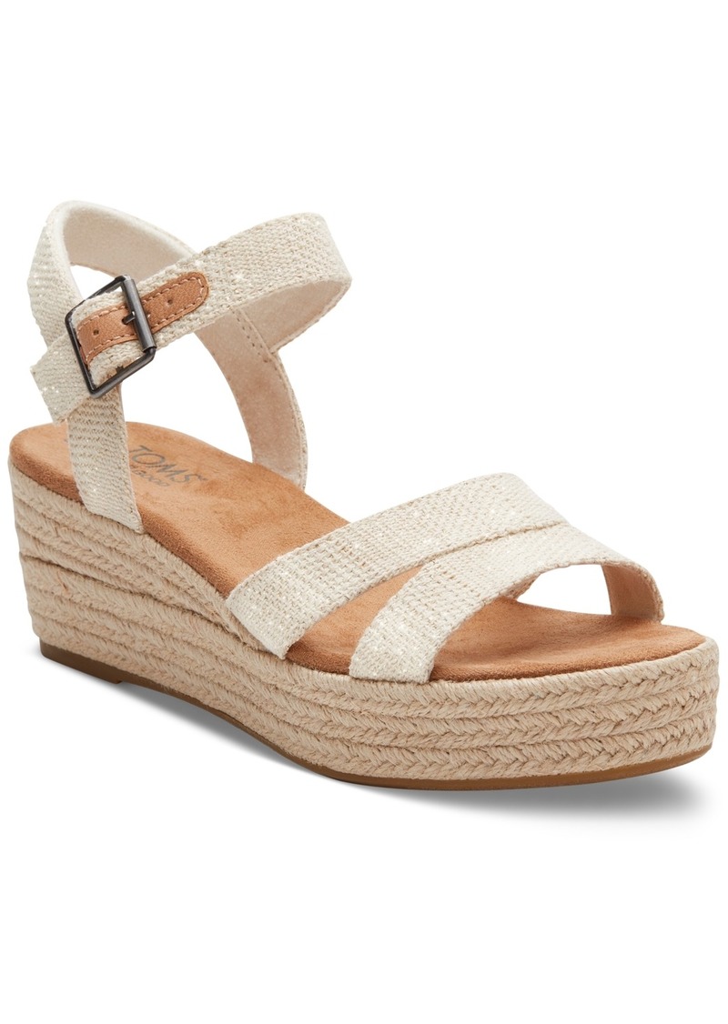 TOMS Shoes Toms Women's Audrey Espadrille Wedge Platform Sandals - Natural Undyed Metallic Linen Stripe