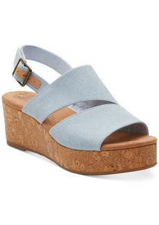 TOMS Shoes Toms Women's Claudine Slingback Cork Wedge Platform Sandals - Pastel Blue Washed Denim