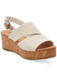 TOMS Shoes Toms Women's Claudine Slingback Cork Wedge Platform Sandals - Natural Metallic Linen