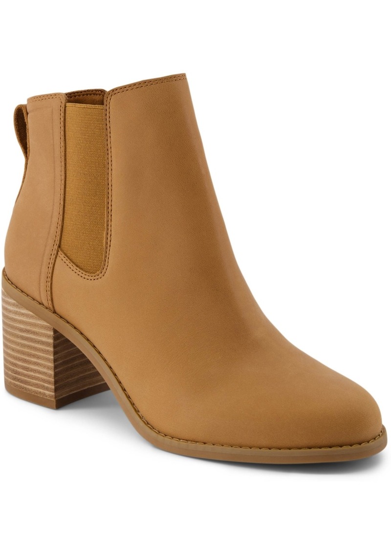 TOMS Shoes Toms Women's Evelyn Chelsea Pull-On Block Heel Booties - Tan Leather