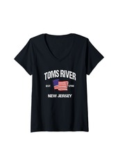 TOMS Shoes Womens Toms River New Jersey NJ USA Stars & Stripes Vintage Style V-Neck T-Shirt