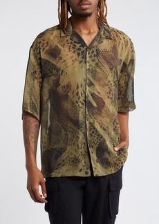 Topman Animal Print Sheer Short Sleeve Button-Up Shirt