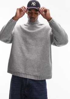 Topman Cable Stitch Trim Mock Neck Sweater