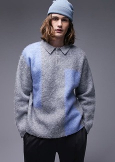 Topman Colorblock Fluffy Long Sleeve Polo Sweater