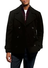 Topman Double Breasted Peacoat in Black at Nordstrom
