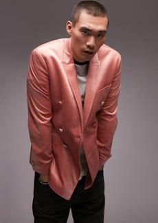 Topman Double Breasted Velvet Blazer in Pink at Nordstrom