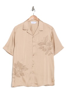 Topman Embroidered Satin Button-Up Shirt in Brown at Nordstrom Rack