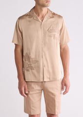 Topman Embroidered Satin Button-Up Shirt in Brown at Nordstrom Rack