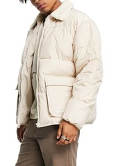 Topman Faux Shearling Collar Puffer Jacket