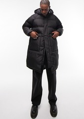 Topman Fishtail Longline Puffer Jacket in Black at Nordstrom Rack