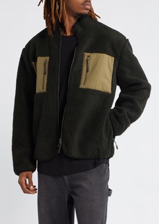 Topman Fleece Jacket in Khaki Green at Nordstrom Rack