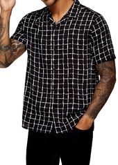 Topman Geo Print Short Sleeve Button-Up Camp Shirt in Black Multi at Nordstrom