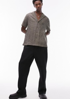 Topman Leaf Jacquard Short Sleeve Cotton Button-Up Shirt