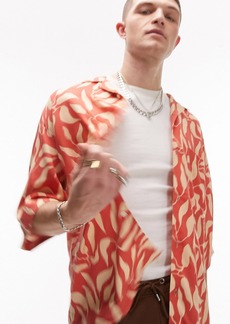 Topman Leaf Print Revere Short Sleeve Shirt in Cream/Coral at Nordstrom Rack