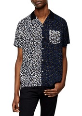 Topman Leopard Splice Short Sleeve Button-Up Camp Shirt