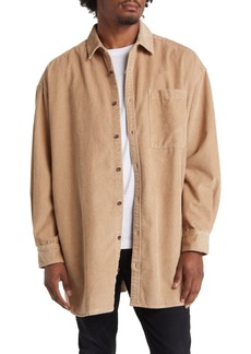 Topman Oversize Corduroy Button-Up Shirt in Ivory at Nordstrom Rack