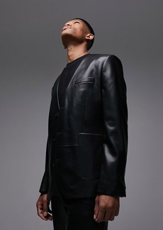Topman Oversize Faux Leather Blazer in Black at Nordstrom Rack