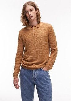 Topman Pointelle Zigzag Polo Sweater