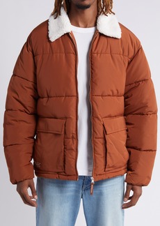 Topman Puffer Jacket with Faux Shearling Collar in Brown at Nordstrom Rack