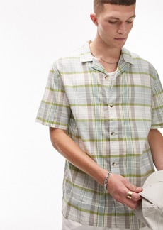 Topman Regular Fit Plaid Revere Collar Button-Up Shirt in Light Green at Nordstrom Rack