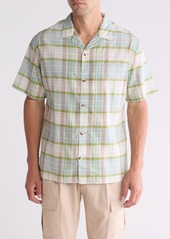 Topman Regular Fit Plaid Revere Collar Button-Up Shirt in Light Green at Nordstrom Rack