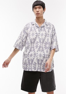 Topman Relaxed Fit Floral Print Short Sleeve Button-Up Shirt in Light Blue at Nordstrom Rack