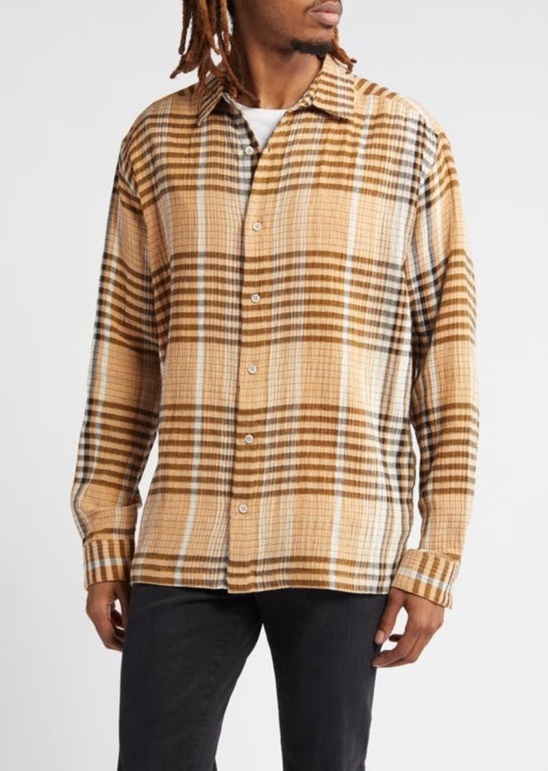 Topman Relaxed Fit Plaid Stretch Cotton Button-Up Shirt