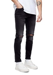 Topman Ripped Skinny Fit Jeans (Washed Black)