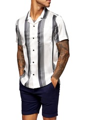 Topman Satin Stripe Short Sleeve Button-Up Shirt