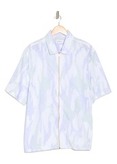 Topman Scribble Print Cotton Zip Up Shirt in White at Nordstrom Rack