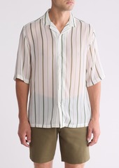 Topman Sheer Stripe Revere Collar Button-Up Shirt in White at Nordstrom Rack