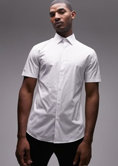 Topman Slim Fit Short Sleeve Stretch Cotton Button-Up Shirt