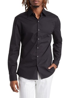 Topman Solid Black Stretch Button-Up Shirt at Nordstrom