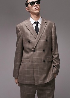 Topman Tailored Check Suit Jacket in Stone at Nordstrom Rack