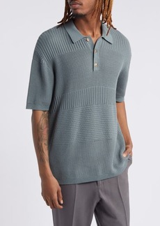 Topman Textured Panel Cotton Polo Sweater