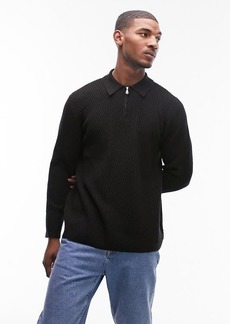 Topman Textured Zip Polo Sweater