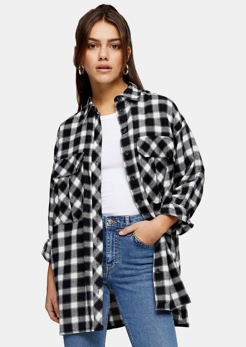 Clothing /Skirts /Petite Black And White Casual Oversized Check Shirt 