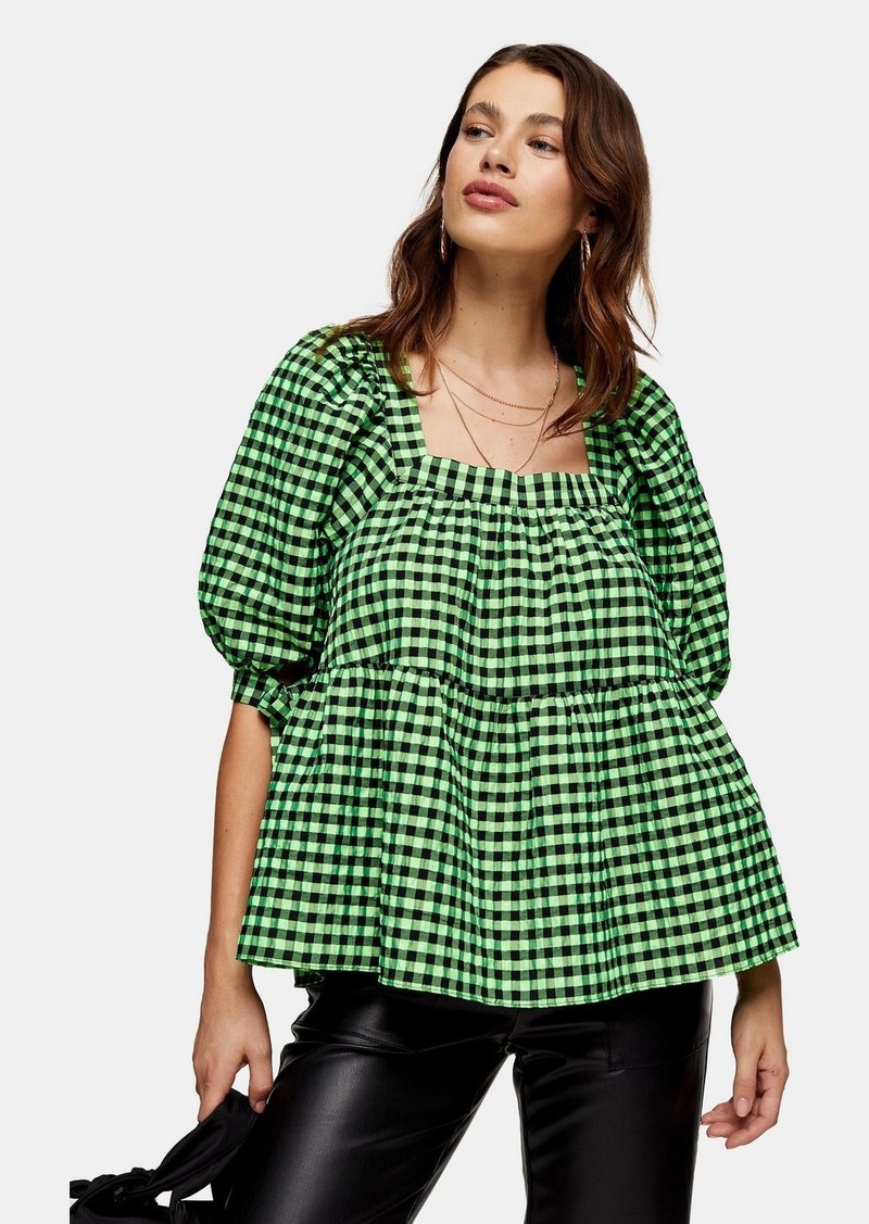 Lime Green Neon Check Chuck On Blouse 