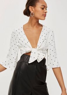 Topshop Petite Spotted Knot Front Top 