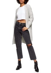 Topshop Ribbed Open Front Cardigan in Grey at Nordstrom