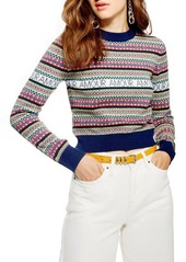 Topshop Amour Fair Isle Sweater in Navy Blue Multi at Nordstrom