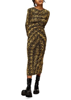 Topshop Animal Print Ruched Long Sleeve Jersey Midi Dress