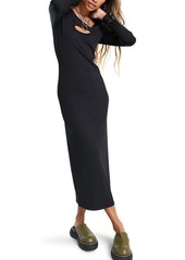 Topshop Asymmetric Rib Long Sleeve Cutout Midi Dress